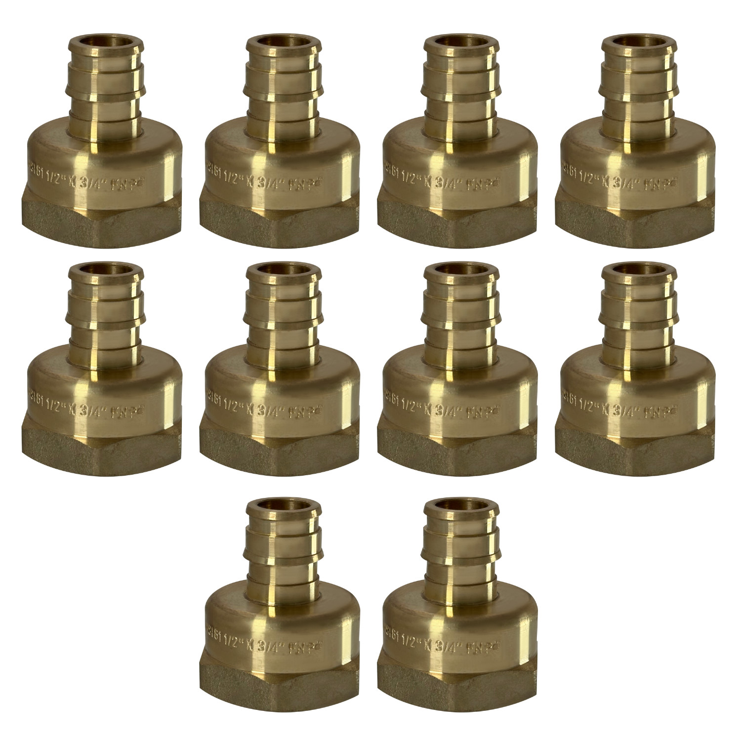 10 Pack XFITTING 1/2" Pex A x 3/4" Female NPT Expansion Adapter, Lead Free Brass