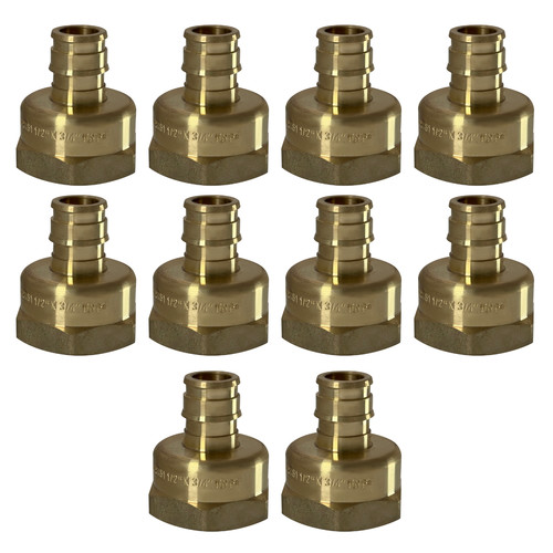 10 Pack XFITTING 1/2" Pex A x 3/4" Female NPT Expansion Adapter, Lead Free Brass