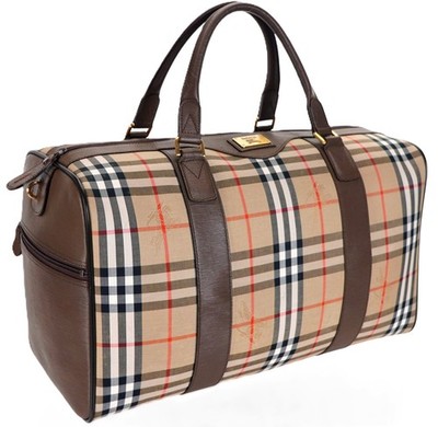 Never Used Vintage BURBERRY Brown Tartan Duffle Weekender Travel Bag Italy