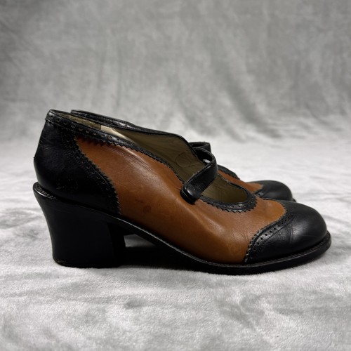 Giraudon Shoes Womens Size 39 Brown Black Leather Mary Jane Heels Made Portugal - Picture 6 of 13
