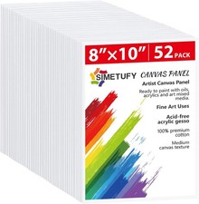 Canvas Boards for Painting 52 Pack 8 x 10 Inch Blank Canvas Panels 100 Cotto...