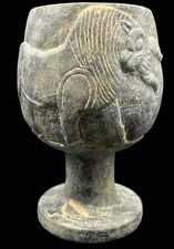 Near Eastern Bactria Chlorite Stone Vessel Rhyton Depicting Lion VS BULL
