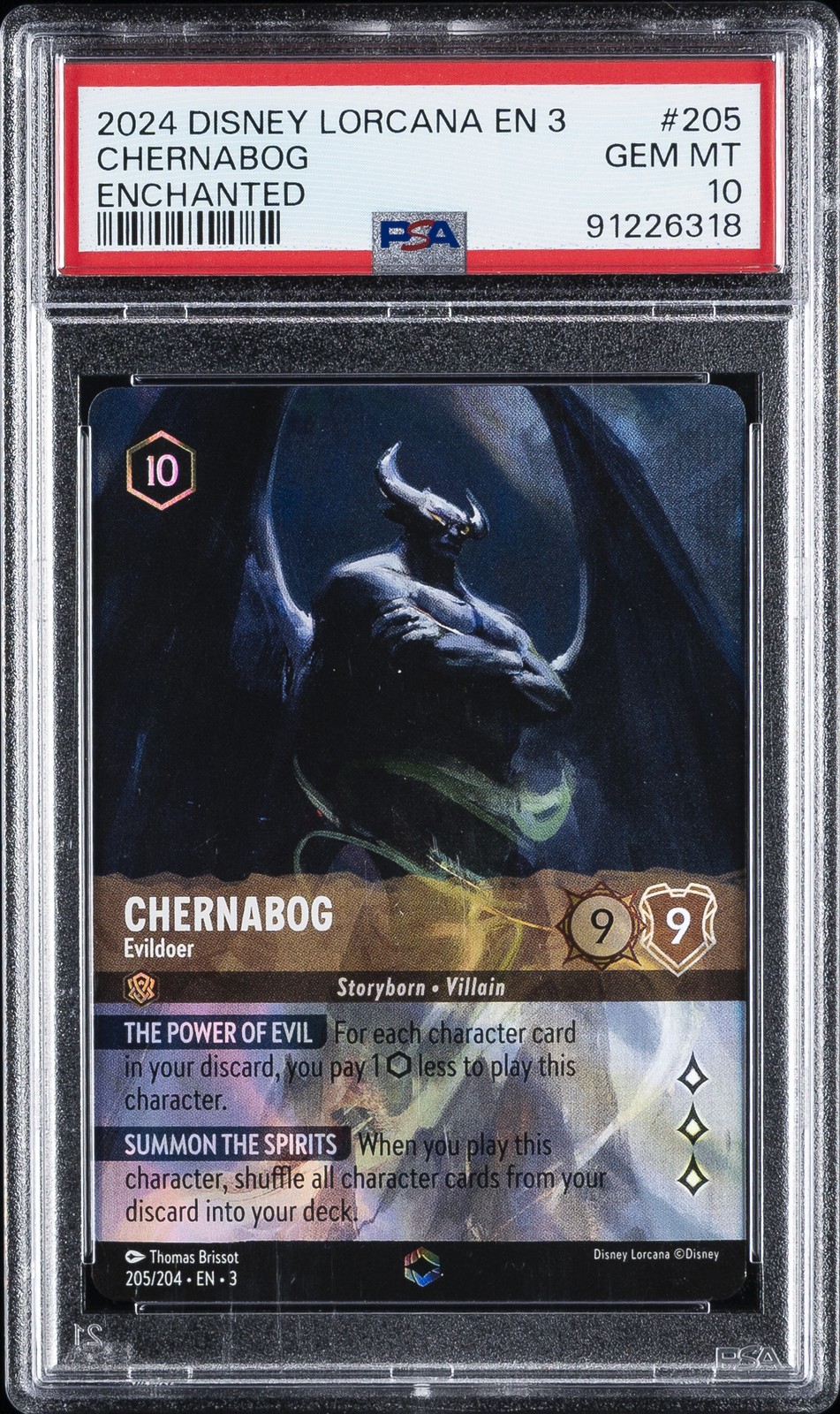 2024 DISNEY LORCANA EN 3-INTO THE INKLANDS ENCHANTED CHERNABOG - EVILDOER PSA 10