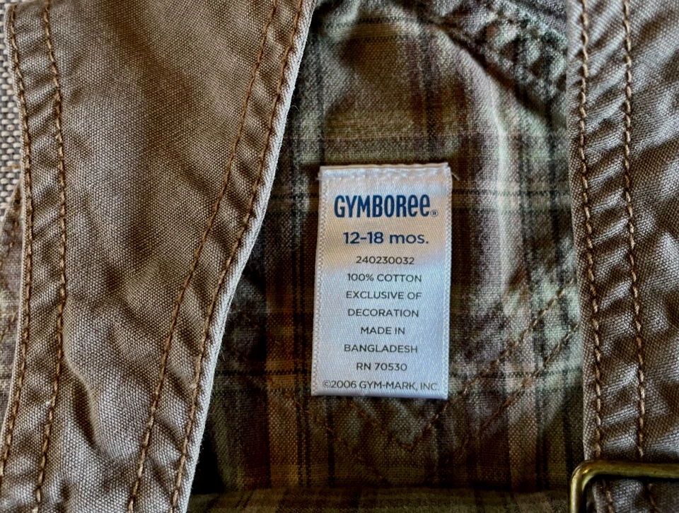 2007 GYMBOREE Safari Trek Animals Patch Cargo Shortalls Overalls 12-18M Brown - Image 4 of 4