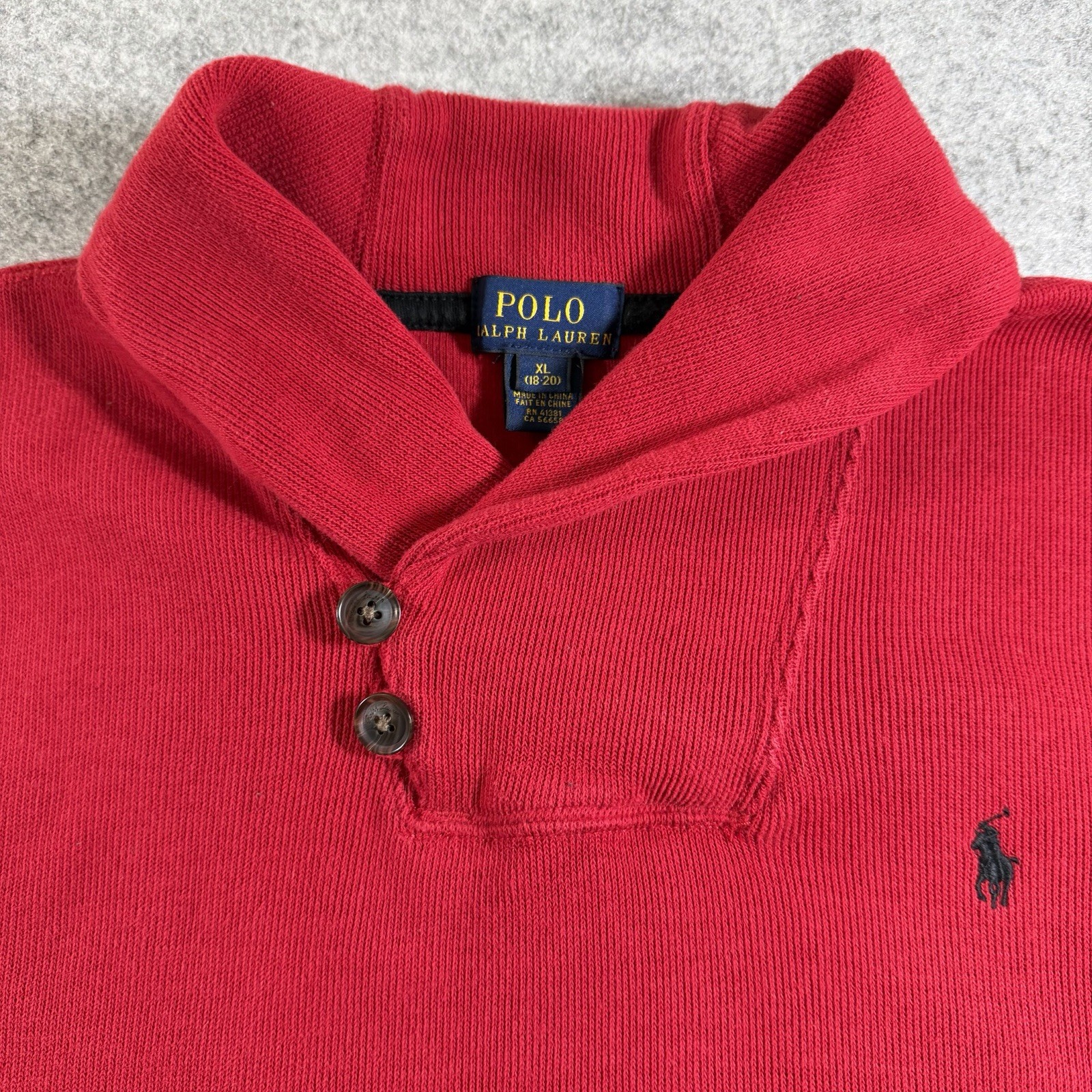 Polo Ralph Lauren Sweater Mens S Red Shawl Fisherman Collar Knit Pullover LS thumbnail 2