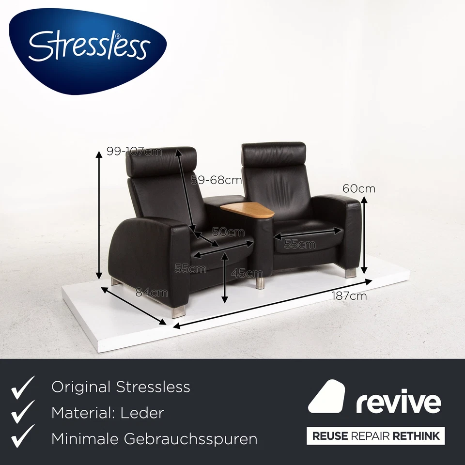 Stressless Arion Leder Sofa Schwarz Zweisitzer Funktion Heimkinosofa manuelle - Bild 2 von 4