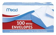 Mead 75100 White Plain Envelopes 6.5 in. for Home/Office/School (Pack of 24)