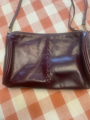 Retired Vntg Hobo Topaz Crossbody Bag Red Wine Distressed Leather Whipstitch