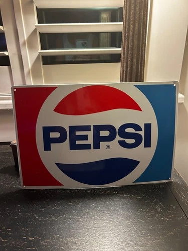 Pepsi Cola Pop Soda 1970's Logo 17" Metal Tin Sign Vintage Bar Man Cave
