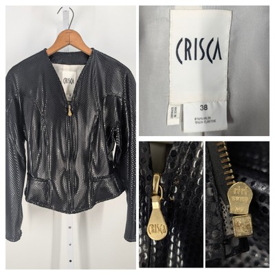 Crisca By Escada Black Disco Ball Op-Art Reflective Bodycon 90s Rave Jacket 38