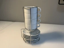 Yedio Porcelain 4 Oz Expresso  Coffee Cups With Saucers And Metal Stand Set Of 4