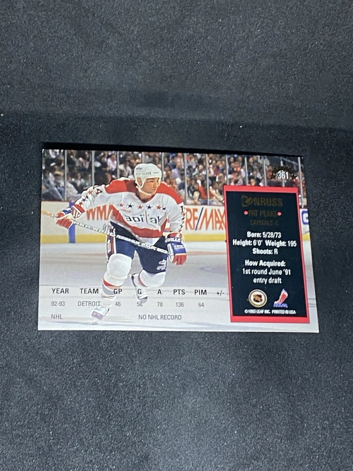 Pat Peake 1993-94 Donruss #361 Washington Capitals Autographed Signed RC Card - Image 3 of 3