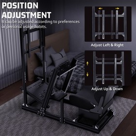 Hottoby Racing Sim Cockpit 4080 Aluminum With Black Seat & TV Stand Fit Logitech