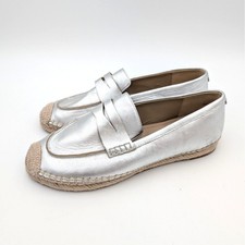 Sam Edelman Kai Espadrille Flat Loafer Shoes Women's Silver Size US8.5M EU38.5