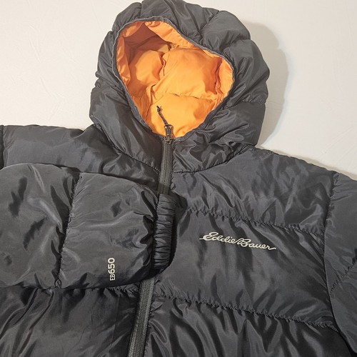 EDDIE BAUER 650 Channel Down Teal Gray Hooded Lightweight Packable EB Jacket M