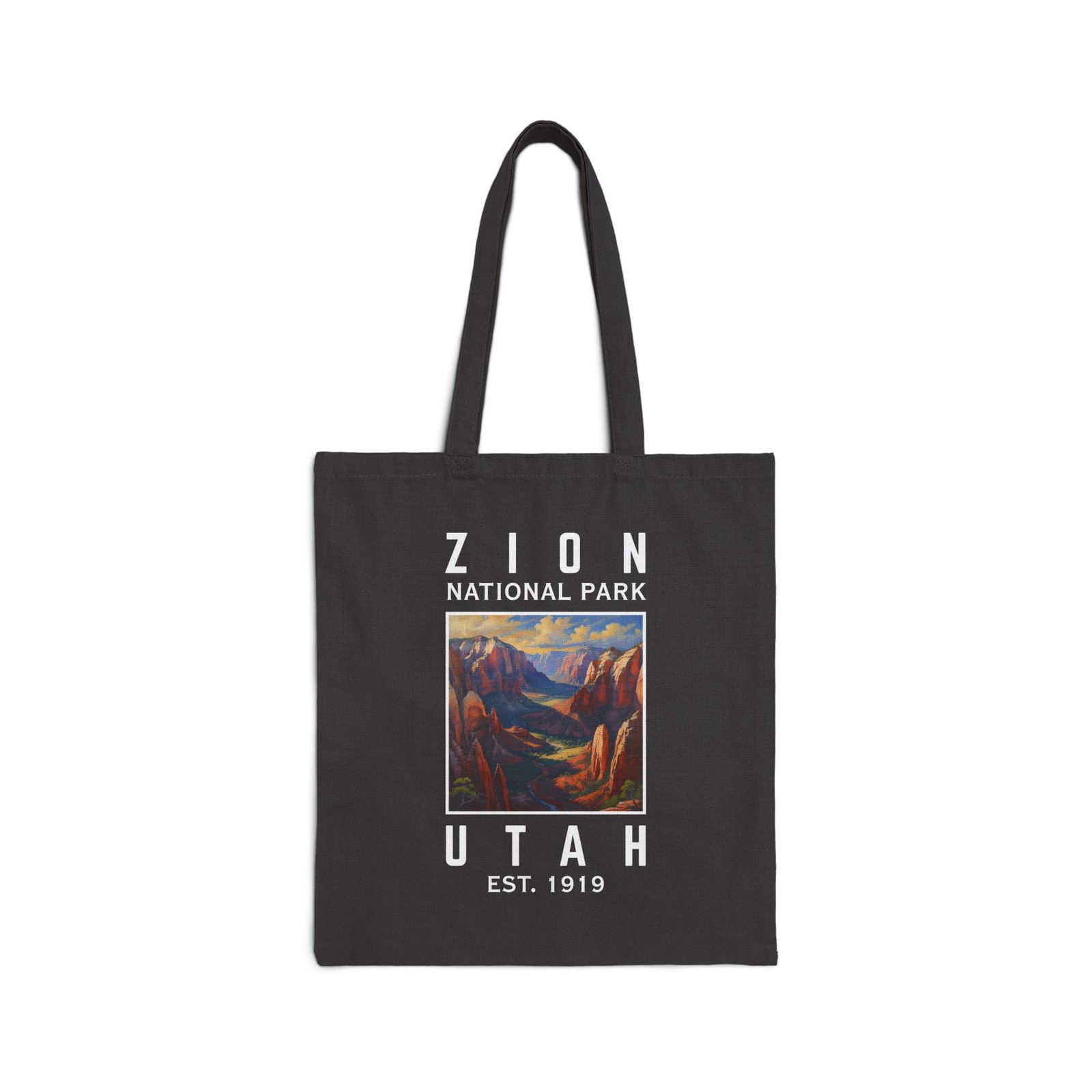 Zion National Park Cotton Canvas Tote Bag Utah EST 1919 Graphic Design