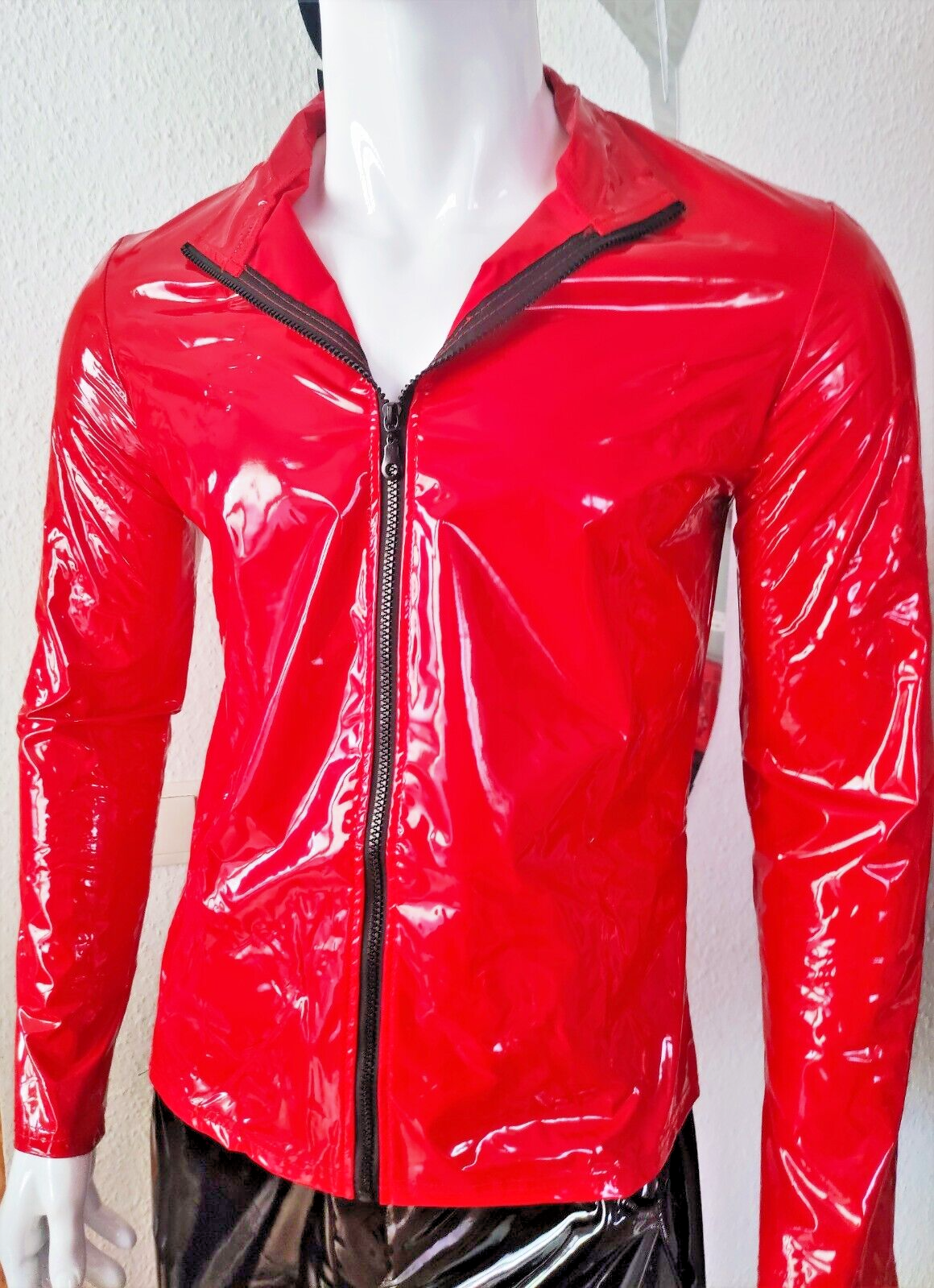 ALTRA Nuovissimo di zecca! Camicia uomo X tra Hot pelle verniciata maniche lunghe super soft lucid vernice rossa L