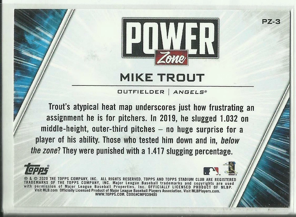 2020 Topps Stadium Club Power Zone #PZ-3 Mike Trout Los Angeles Angels - Image 2 of 2
