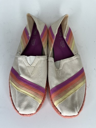 Toms Shoes Flats Slip Ons Women Size 8.5 Multicolor Textile Comfort Walking - Picture 4 of 17