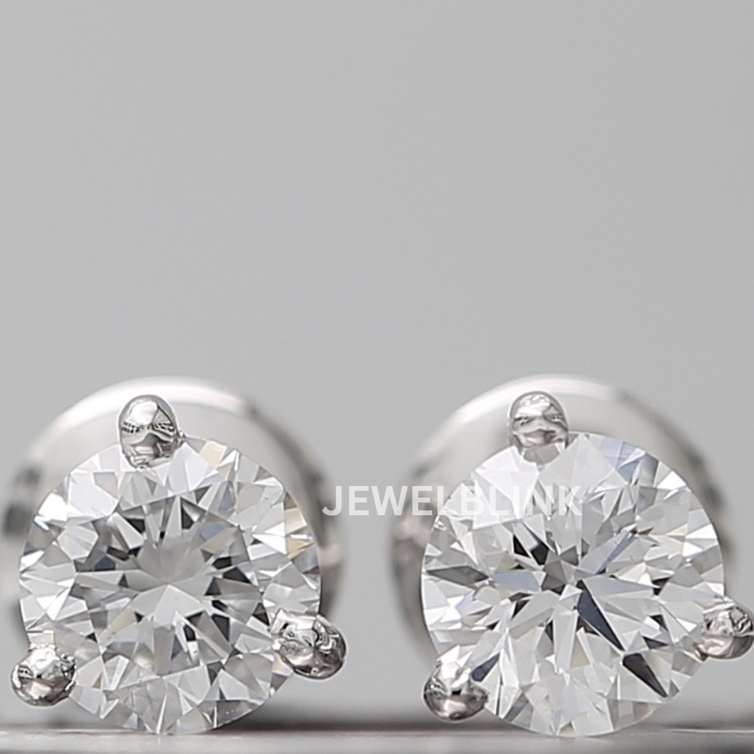 Carat Round CVD Lab Grown Diamond Solitaire Stud Earrings in 14K