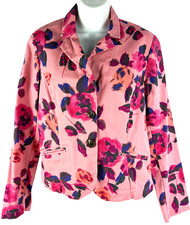 CABI Womens Blazer/Jacket 8 Pink Floral Denim Cotton Stretch 804 Rose Garden