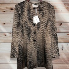 New Jaeger Great Britain Tan & Black Shiny Tapestry Lined Evening Jacket Size 14