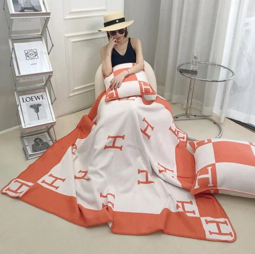 135X175CM Letter H Shawl Cashmere Blanket Orange Warm Throw Sofa Plaid Xmas Gift - Picture 7 of 41