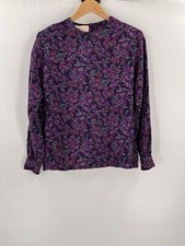 Vintage Sophisticates Pendleton Purple Floral Print Rayon Blouse Size 8 USA Made