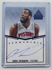 2014-15 Paramount Andre Drummond Blue Penmanship Auto Autograph #7/25 Pistons