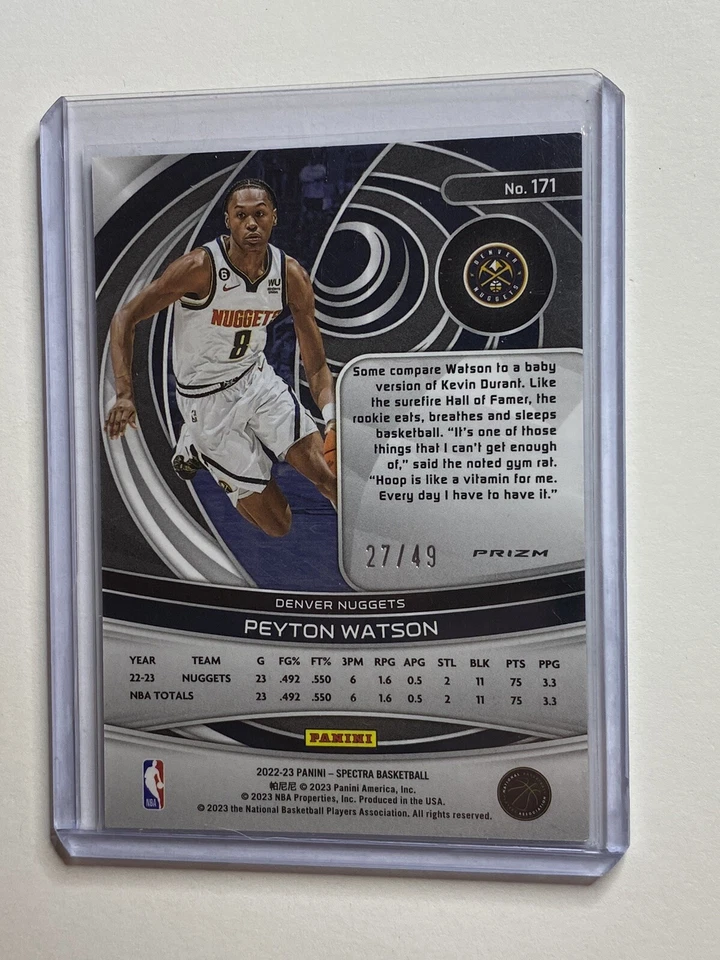 Peyton Watson 2022-23 Panini Spectra Rookie #171 Astral 27/49 RC Denver Nuggets - Image 2 of 2