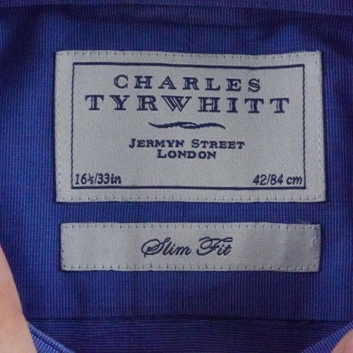 Charles Tyrwhitt Slim Fit Dress Shirt Mens 16.5/33 Solid Blue Formal Preppy - Picture 4 of 10