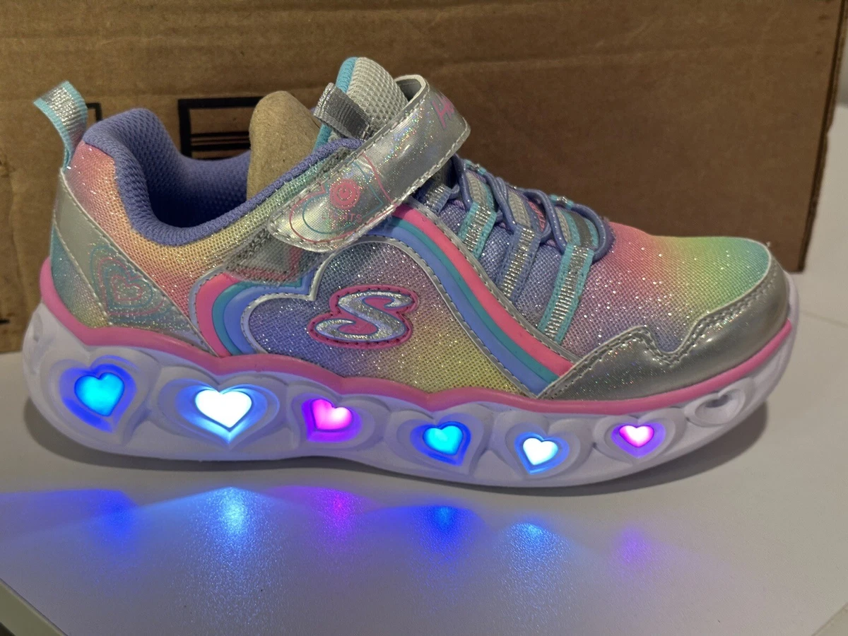 Girls Size 2 Youth Skechers SN302308L Heart Lights Light Up Shoes