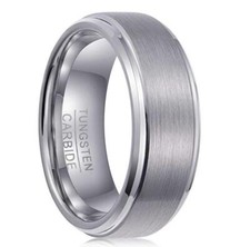 8mm Tungsten Carbide Men's Brushed Center Step Edge Wedding Band Ring