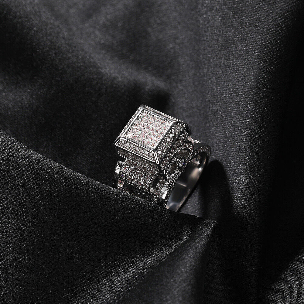 Hip Hop Full 5A Zircon Square Casting Rings 18K Real Gold Plated Jewelry for Men Hip Hop Full 5A Zircon Square Casting Rings 18K Real Gold Plated Jewelry for Men