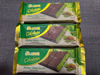 Ulker Dubai Chocolate Bars Pistachio 3 Premium Pistachio Chocolates 93g each