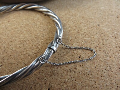 Vintage Sterling Silver 925 Hinged Twisted Bangle Bracelet W