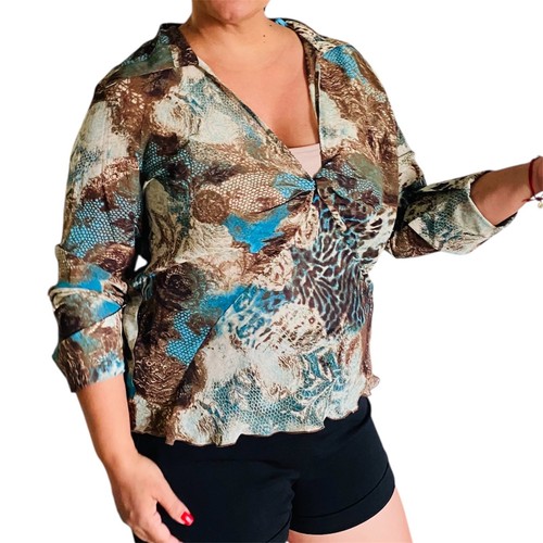 VTG A-Line Womens Top Multicolor Collared Long Sleeve Polyester Size 16 - Picture 11 of 12
