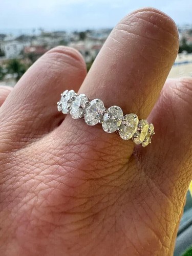14Kt Gold 6.85Ct Lab Grown/CVD Diamond Oval New Year Gift Eternity Band Ring - Picture 5 of 16
