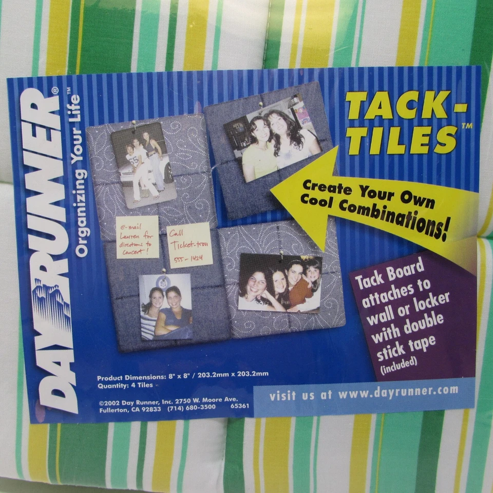 Day Runner Tack Tiles 4 Pack Photos Message Board Locker Wall Organize 8x8 NEW - Image 2 of 4