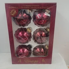 Vtg Visions by Holly 6 Glass Burgandy Christmas Ornaments 2 5/8" American Made