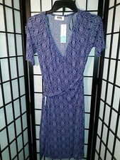 New Verse Stitch Fix Faux Wrap Patterned Dress Blue and Pink USA Made Size XS