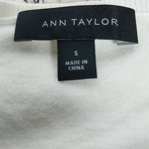 Ann Taylor Heavyweight Sweater Small Cream Geometric Lace Fringe Long Sleeve - Picture 4 of 5