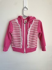 Vintage 3t Girls Toddler Pink Zip Up Hoodie Jacket Sweatshirt Stripe Ruffles EUC