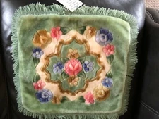 Plush Floral Toss Pillow Cover Sham 16 Inch Asian Style Fringe Cottage NEW!