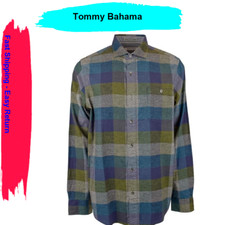 Tommy Bahama Men's Canyon Beach Bonfire Check Flannel Long Sleeve Shirt, Olive