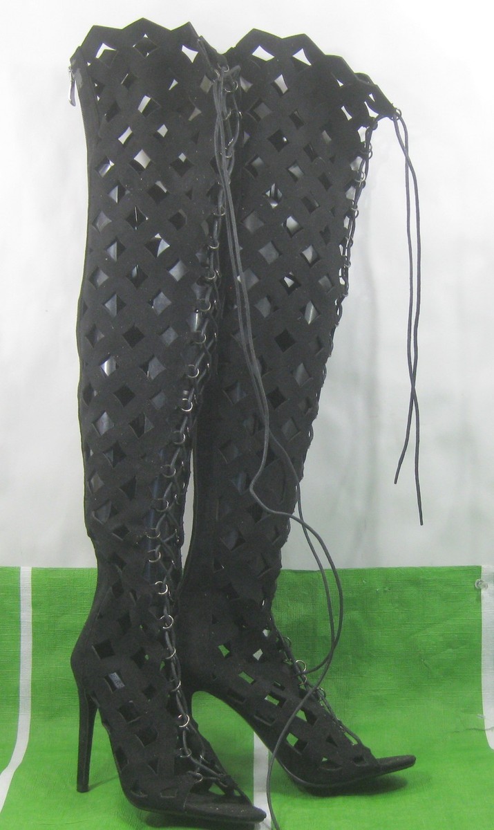Cape Robbin black Heel Open Toe Gladiator over Knee Boots