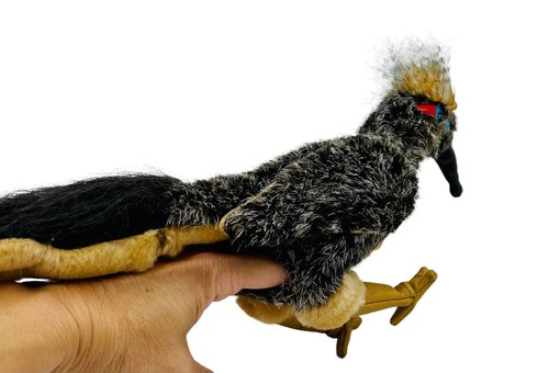 Folkmanis Plush Roadrunner Hand Puppet Bird Black Tan Feather Tail 10” Retired - Picture 2 of 12
