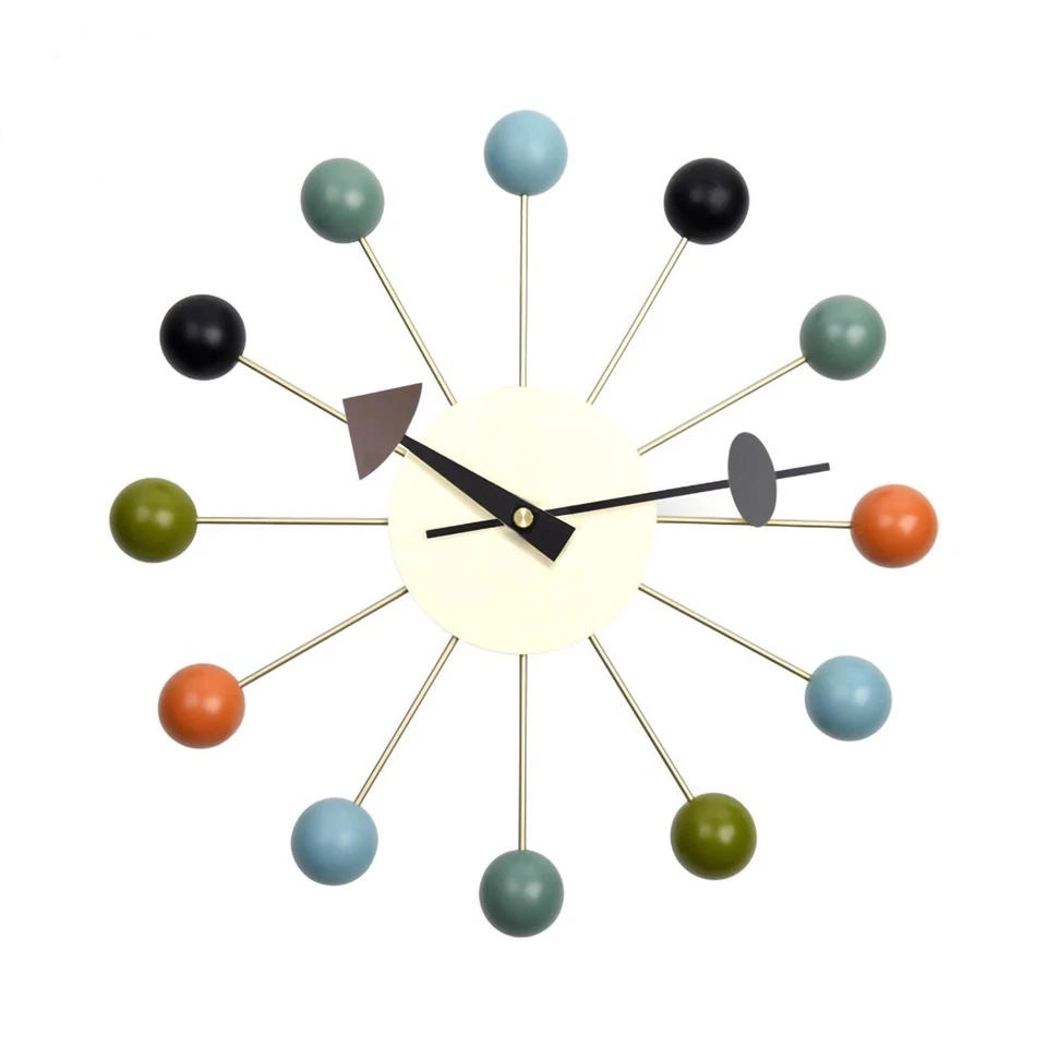 Wood Ball Wall Clock 13 in George Nelson Style Mid Century Modern living room - Image 2 of 4