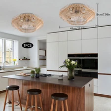 18Inch Caged Ceiling Fan Light， Wood Chandelier Farmhouse -Simplicity Lamps