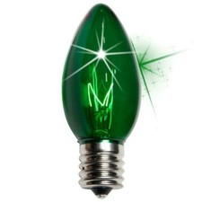 25-PK C9 GREEN TWINKLE Light Bulb BLINKING Transparent 7W Christmas 1640-05